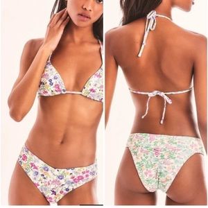 LoveShackFancy X Hurley Reversible Sunny Meadow Bikini set purple green NWT
